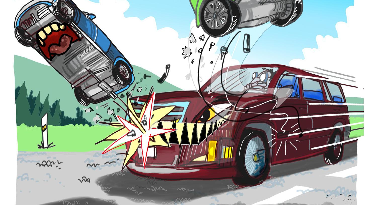 Aus der Bahn, das Monster kommt in voller Fahrt! Cartoonist Gymmick hat für uns das gemeine SUV, Raubtier der Straße, mit Augenzwinkern illustriert.