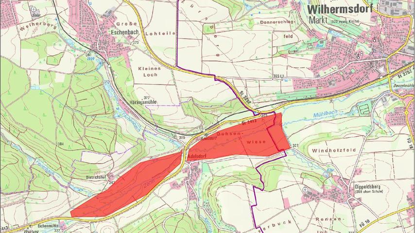 Am Abzweig der Wilhermsdorfer Umgehung ins Zenntal Richtung Adelsdorf könnte sich Wilhermsdorfs Bürgermeister entweder links oder rechts der Straße eine Regenrückhaltung vorstellen. Die Staatsstraße würde dabei eine Art Damm bilden. Am Abzweig der Wilhermsdorfer Umgehung ins Zenntal Richtung Adelsdorf könnte sich Wilhermsdorfs Bürgermeister entweder links oder rechts der Straße eine Regenrückhaltung vorstellen. Die Staatsstraße würde dabei eine Art Damm bilden.