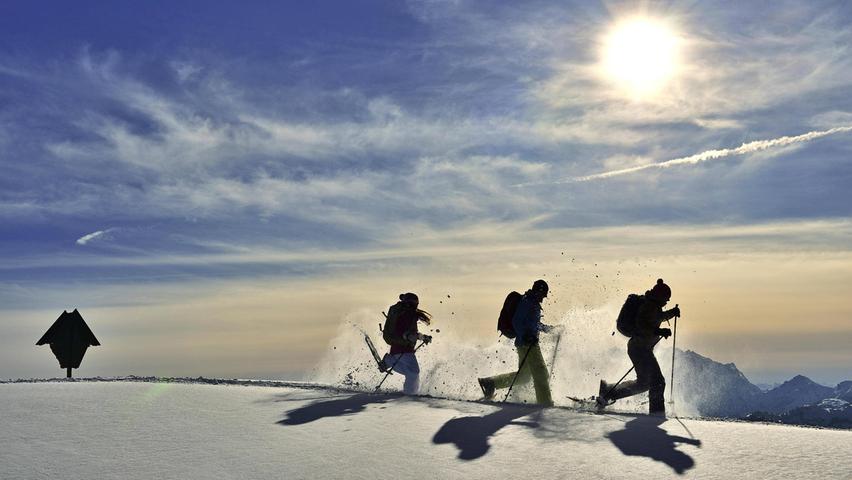 Wer hoch hinaus will, kommt bei guten Verhältnissen mit Schneeschuhen von Reit im Winkl  bis aufs Fellhorn. 