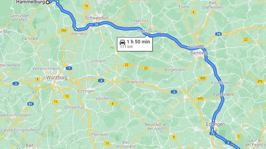 So oder so ähnlich raste der 34-Jährige durch Franken. Die genaue Route, die er nahm, ist unbekannt. 