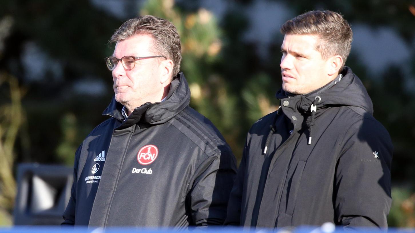 Wollen in Düsseldorf gewinnen: Sportvorstand Dieter Hecking (li.) und Trainer Robert Klauß.