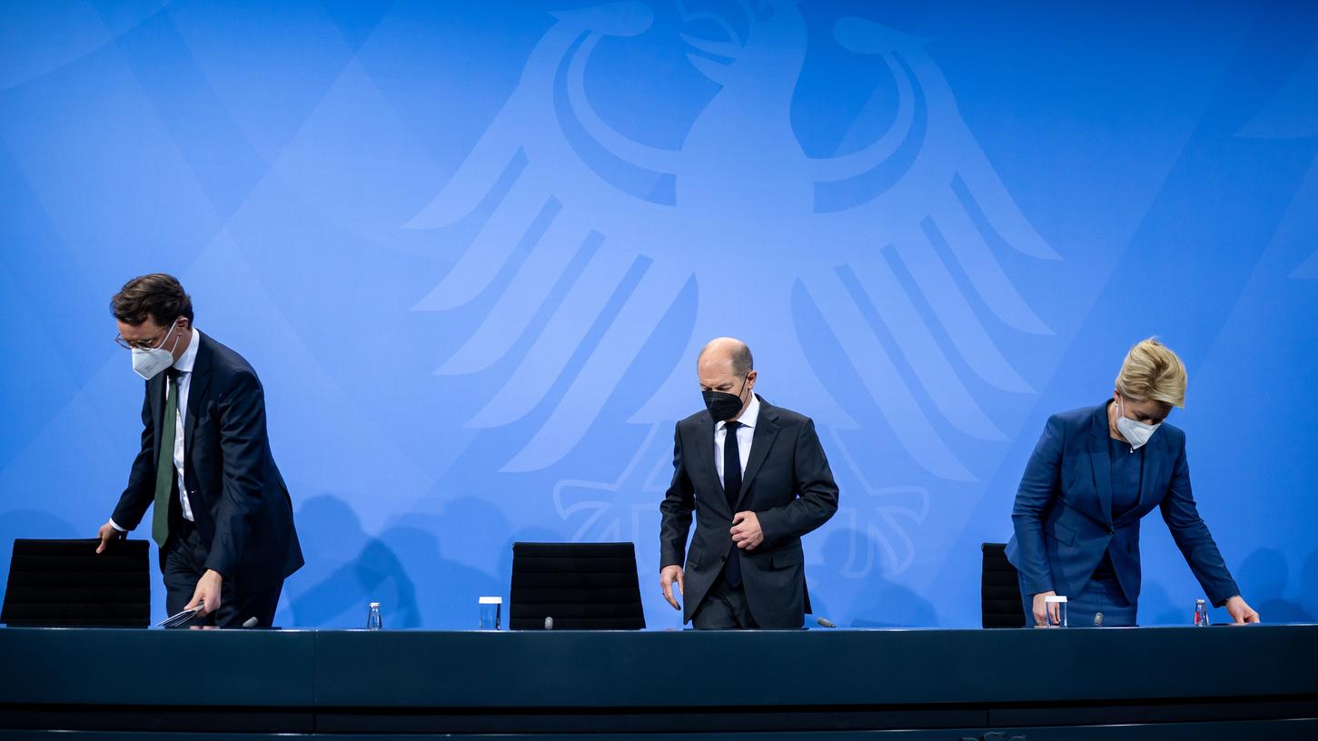 Bundeskanzler Olaf Scholz (SPD) trat am Montag nach der zweiten Corona-Videokonferenz des Jahres mit den Länderchefs vor die Presse. 