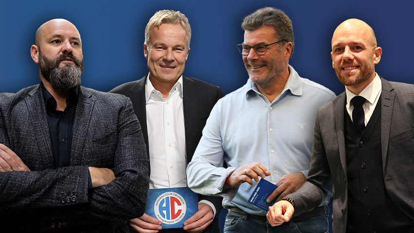 Freuen sich auf das Comeback der Zuschauer: Wolfgang Gastner, Dr. Carsten Bissel, Dieter Hecking und Holger Schwiewagner. 