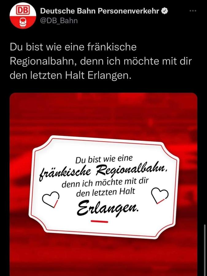 Post der Deutschen Bahn zum Valentinstag über Erlangen geht viral