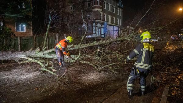 Sturmchaos auch in Sachsen: Ylenia fegt seit den Morgenstunden über Ostdeutschland hinweg und verursacht unzählige Feuerwehreinsätze. Hier ein Bild aus Chemnitz.