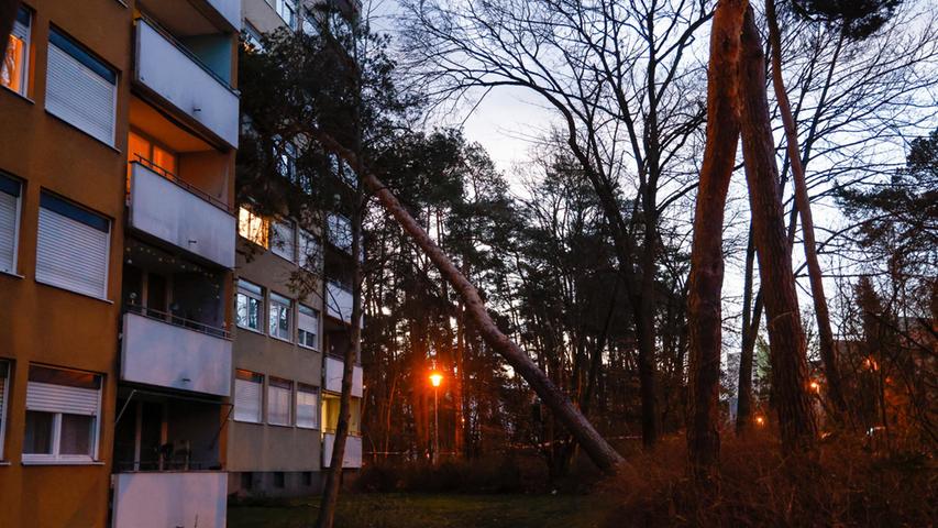 Am Würzburger Ring in Büchenbach stürzte am Donnerstagmorgen ein Baum in ein Haus. Dabei wurde niemand verletzt, es entstand jedoch Sachschaden an Fenstern und Fassade.