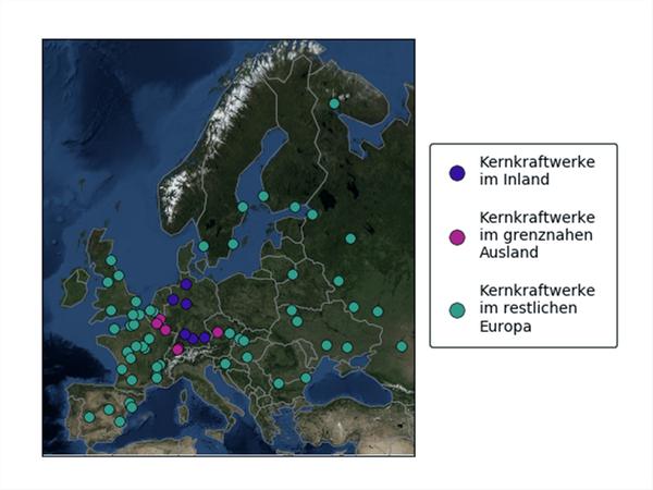 Diese Karte des Bundesamtes für Strahlenschutz zeigt Kernkraftwerke in Europa.