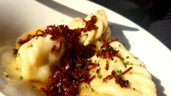 Typische Kärntner Nudeln auf Sauerkraut, gefüllt mit Fleisch oder Käse.