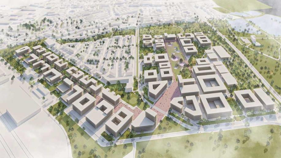 So wird TU Nürnberg laut dem Architekturmodell nach Fertigstellung aussehen. Über 6000 Studierende sollen ab 2028 den Campus zum Leben erwecken und dort leben und lernen. 