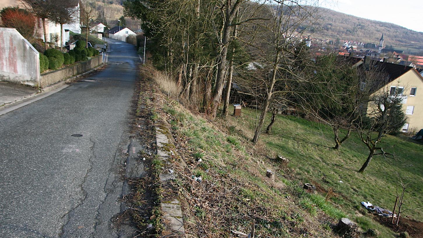 Die Straßenabsenkungen bei der Schottenberg- und Oberen Röthstraße werden im Zusammenwirken von Wassereintritten in die steilen Böschungen und den Verkehrslasten weiter voranschreiten. Die Straßenabsenkungen bei der Schottenberg- und Oberen Röthstraße werden im Zusammenwirken von Wassereintritten in die steilen Böschungen und den Verkehrslasten weiter voranschreiten.