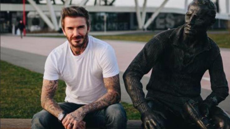 Superstar zu Gast in Franken: Hier posiert David Beckham in Herzogenaurach.