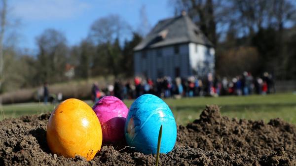 Haseneier-Suche Weimar 24.03.16 , Weimar, im Ilm-Park am Goethe Gartenhaus findet am Gründonnerstag traditionell die Ha