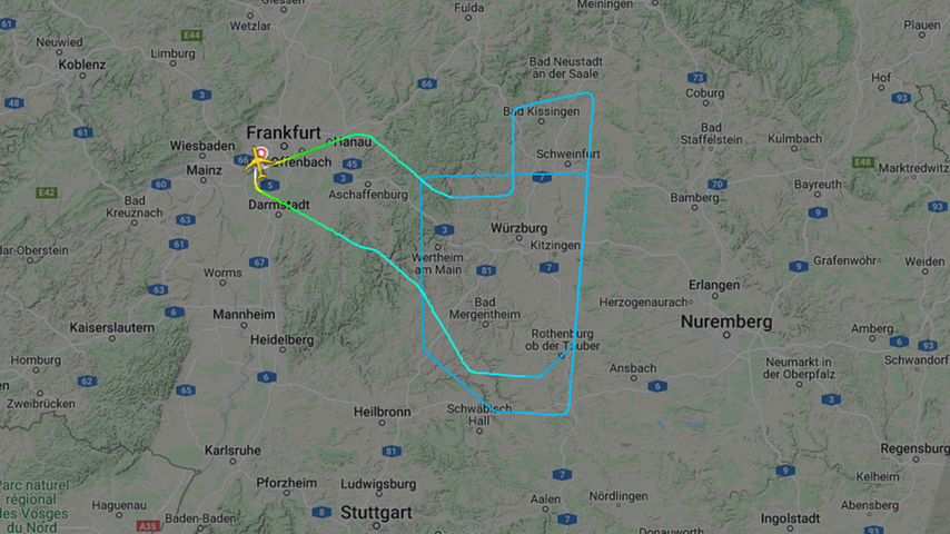 Bei zwei Runden über Mittel- und Unterfranken wurde der Lufthansa-Flug LH778 am Sonntag 75 Tonnen Kerosin los.