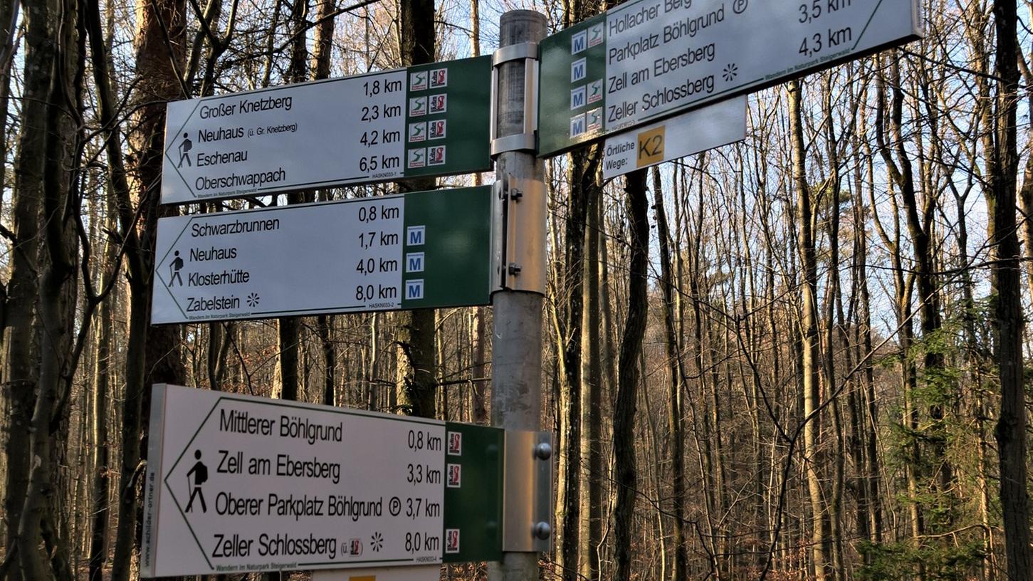 Im Landkreis Haßberge ist die "Knotenpunktbeschilderung" schon erfolgt. So wird sie einmal in der gesamten Wanderregion Steigerwald erfolgen. Foto: Jana Popp