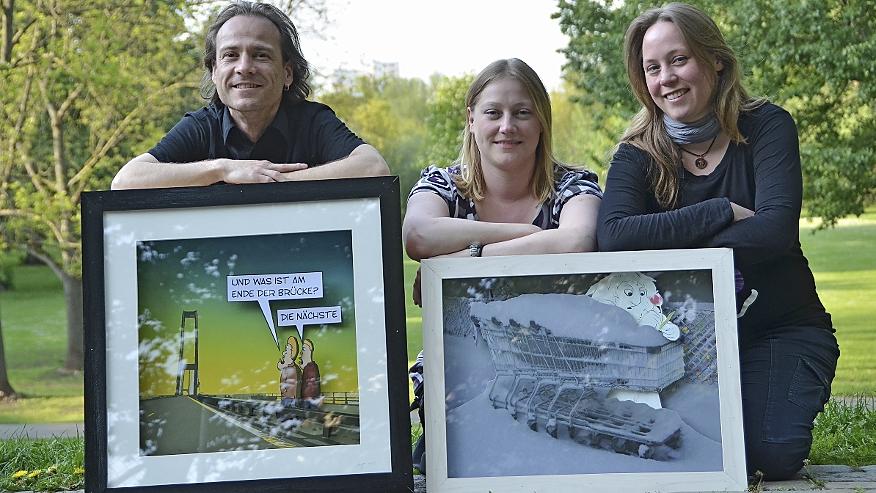 Der Fürther Cartoon-Fachmann Anjo Haase stellt gemeinsam mit Stella Springhart aus, die Fotografien ihrer Schwester Dina (Mitte) auf ihre Weise bearbeitet. Der Fürther Cartoon-Fachmann Anjo Haase stellt gemeinsam mit Stella Springhart aus, die Fotografien ihrer Schwester Dina (Mitte) auf ihre Weise bearbeitet.