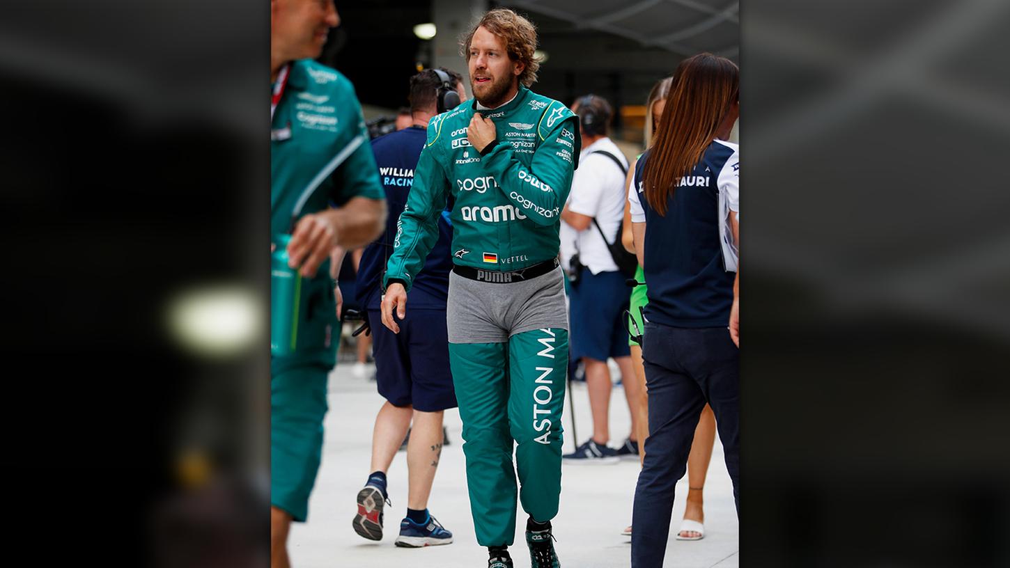 Kneift ein wenig, setzt aber ein Statement: Sebastian Vettel trug am Freitag in Miami graue Boxershorts über seinem Rennanzug.
