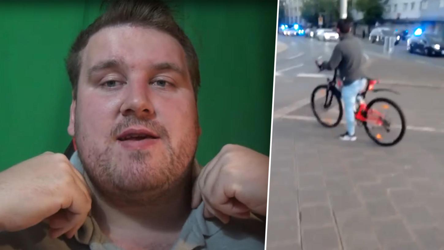 Der YouTuber Drachenlord (links) wird von seinen Kritikern verfolgt. Das sorgt regelmäßig für Großeinsätze der Polizei. Das Foto rechts zeigt die Szenerie am Plärrer. Entsprechende Videos kursieren in den sozialen Netzwerken. 