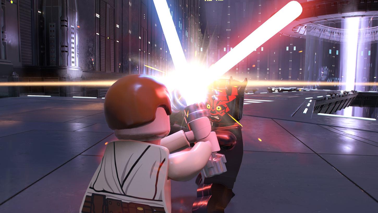 Warum so grimmig? Hier kämpfen die Lego-Versionen von Obi Wan Kenobi und Darth Maul gegeneinander. Warum so grimmig? Hier kämpfen die Lego-Versionen von Obi Wan Kenobi und Darth Maul gegeneinander.