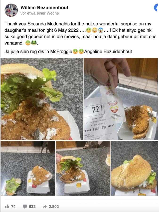 Toter Frosch in Burger: Ekeliges Fast-Food-Fundstück geht viral