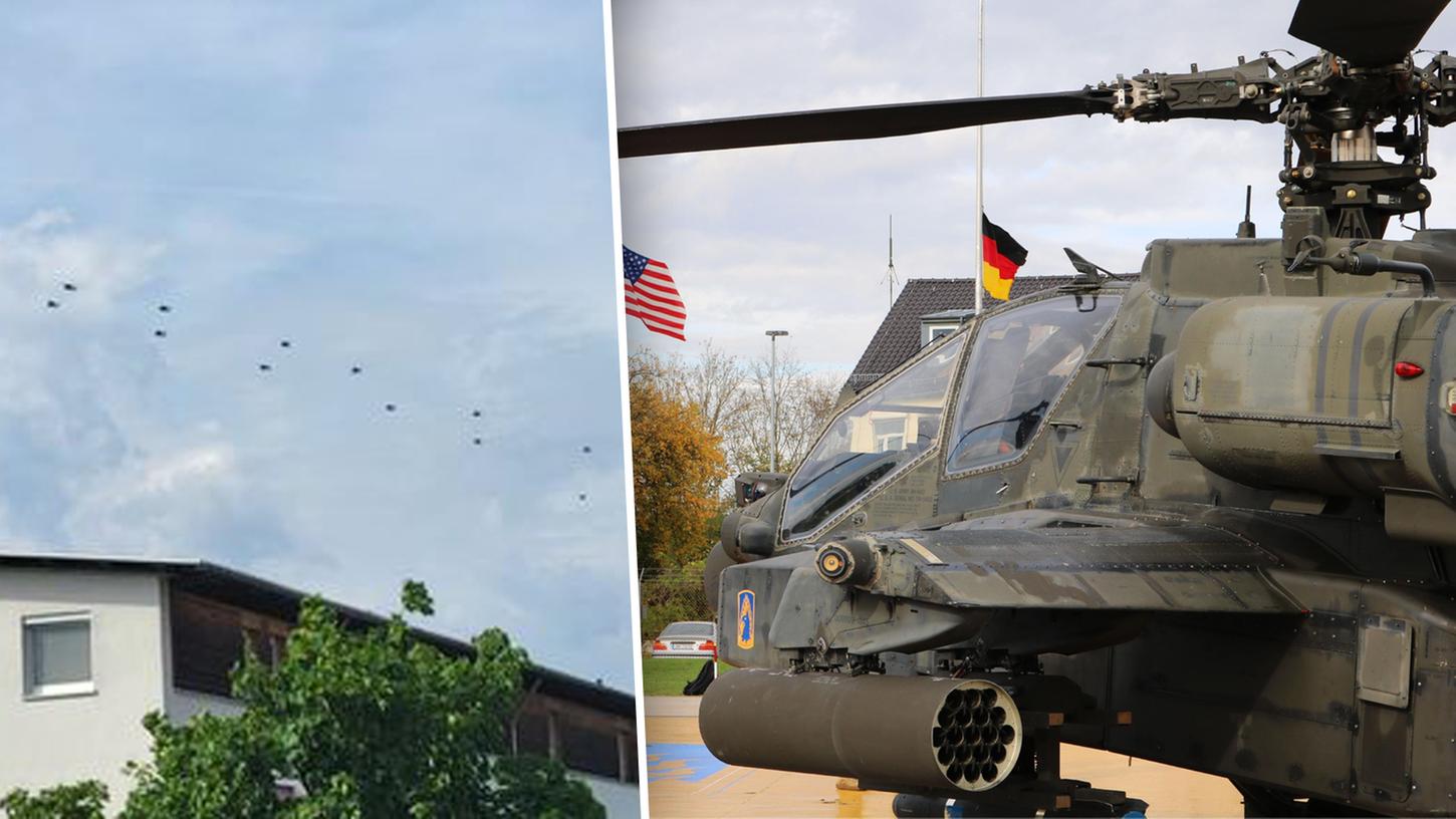 Gleich 18 Apache-Helikopter sorgten am Freitag in Nürnberg für Aufsehen. 