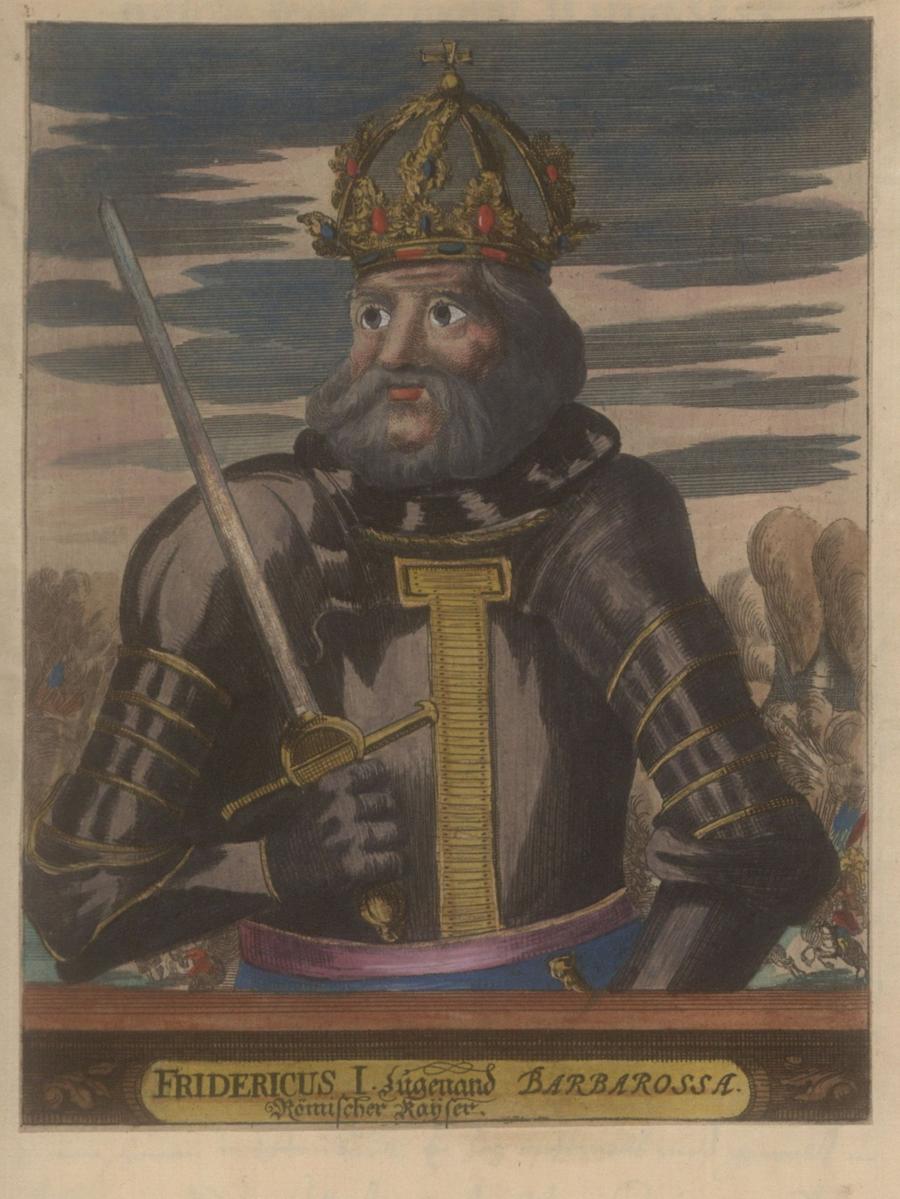 Kaiser Friedrich I. Barbarossa in einer Nürnberger Chronik des 18. Jahrhunderts.
