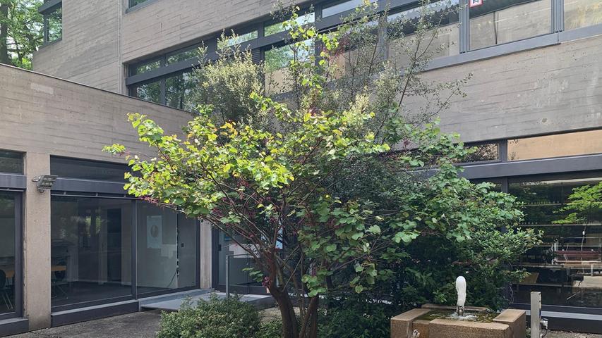 Mit dem Atrium im Inneren des Komplexes schuf Heinrich Graber einen von Beton- und Glasfronten umfriedeten grünen Hort der Ruhe inmitten des Verkehrsgetöses.
Mit dem Atrium im Inneren des Komplexes schuf Heinrich Graber einen von Beton- und Glasfronten umfriedeten grünen Hort der Ruhe inmitten des Verkehrsgetöses.