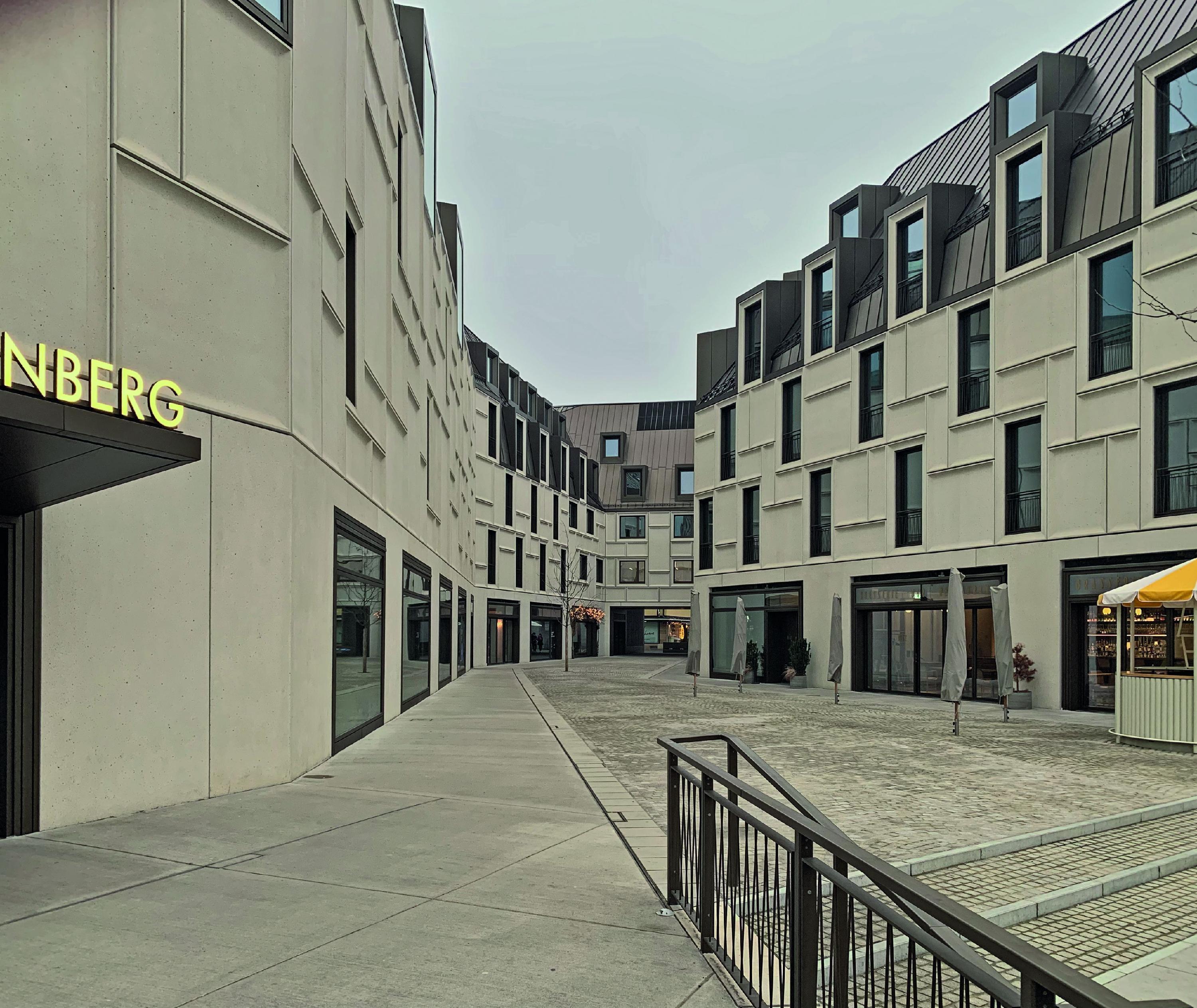 Eine moderne Interpretation des Baustoffs Beton: der neue Augustinerhof in der Nähe des Nürnberger Hauptmarkts.