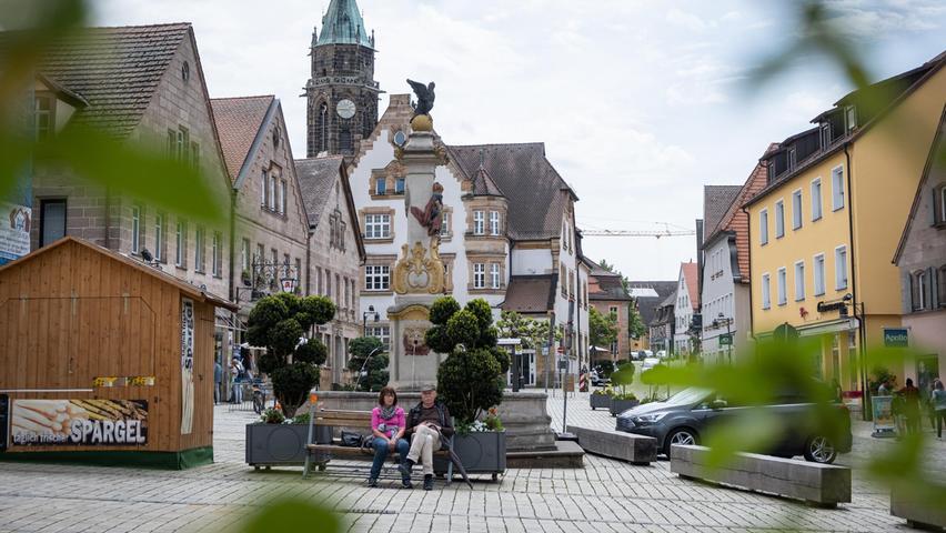 Der Rother Marktplatz im Mai 2022.
