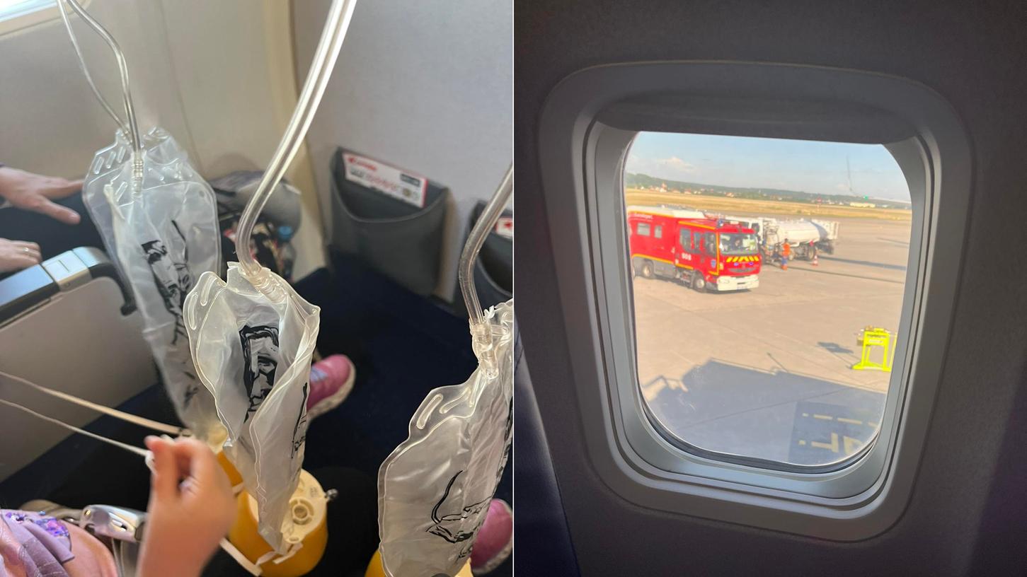 Die Passagiere mussten wegen des Druckabfalls im Flugzeug Masken aufsetzen, um besser atmen zu können.
