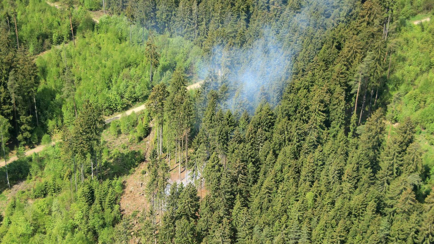 Aus der Luft ist ein Brand im Wald gut zu sehen.