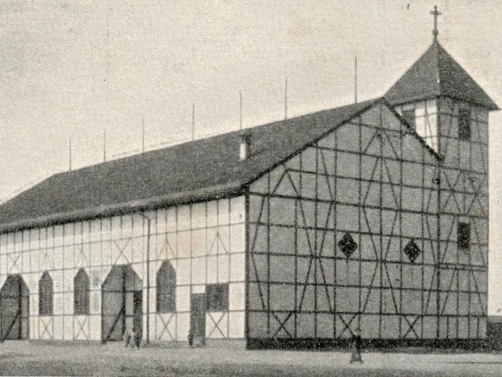 Trickreich! Die Notkirche St. Anna, hier in einer Aufnahme von etwa 1914, konnte wie ein Bausatz zerlegt und umgezogen werden.  