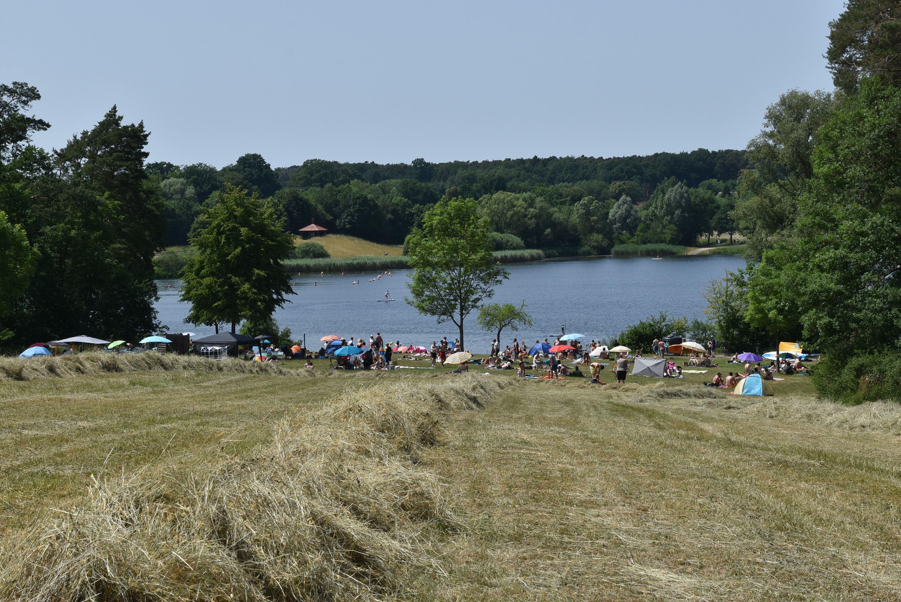 Ein Blick aus der Ferne zum Rothsee-Strand ...