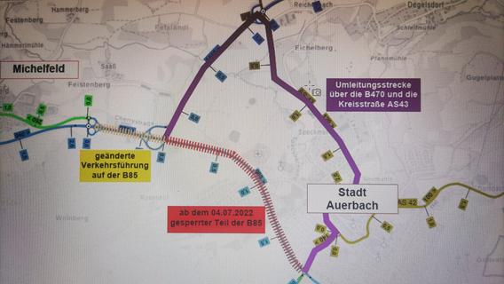 Ab 4. Juli wird die B85 zwischen Auerbach und Michelfeld gesperrt