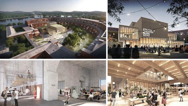 Die gmp International GmbH (Hamburg, Berlin, Aachen, Shanghai, Peking, Shenzhen und Hanoi) entscheidet sich für eine Platzierung im Innenhof, um diesen zum Leben zu erwecken und ihn zu einem Veranstaltungs-, Aufenthaltsort und Treffpunkt gleichermaßen für Musiker und Musikerinnen, Künstlerinnen und Künstler, Gewerbetreibende und Zuschauerinnen und Zuschauer zu machen. Dafür würden vor allem Eingänge innerhalb des Innenhofs in die Kongresshalle führen, sodass der Innenhof automatisch zu einem Aufenthalts- und Kulturort wird. Der Baukörper wird dabei nicht direkt an den Torso angeschlossen, sondern steht frei, wenn auch seitlich, im Innenhof.