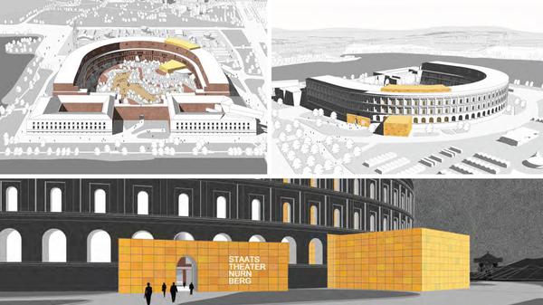 Im Gegensatz dazu will Sauerbruch Hutton Gesellschaft von Architekten mbH aus Berlin wollen mit dem historisch besetzten Gebäude der Kongresshalle mit "Adaption, Umcodierung und Subversion" umgehen. Das heißt, die vorhandene Baustruktur soll so viel wie möglich verwendet werden. Neben Büros, Garderoben und Co. soll sich daher auch die Bühne im bestehenden Gebäudebogen der Kongresshalle befinden. Angebaut wird sowohl außerhalb des Rings als auch im Innenhof, wo die Hinterbühne und das Auditorium untergebracht werden sollen. Für den Haupteingang soll eine freistehende Fassade gebaut werden. Statt den Hof ungenutzt zu lassen, fordert dieses Konzept das genaue Gegenteil: Er soll bepflanzt werden und Wege und kleine Seen bekommen, sodass der "Garten der Erneuerung" ein Freizeit- und Lernort wird, "der quasi von selbst aus dem Schutt der Ruine emporwächst".