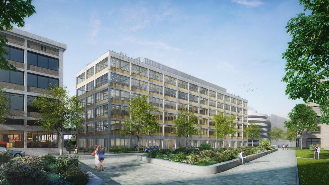 So soll es einmal aussehen: Diese Visualisierung zeigt eine Außenansicht des Güterwerks, das die Aurelis Real Estate im Business-Campus Kohlenhof für Novartis baut. So soll es einmal aussehen: Diese Visualisierung zeigt eine Außenansicht des Güterwerks, das die Aurelis Real Estate im Business-Campus Kohlenhof für Novartis baut.