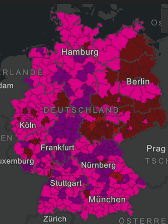 Die Corona-Karte vom Dienstag (19.07.2022) zeigt vor allem in Mitteldeutschland und Franken hohe Fallzahlen an.