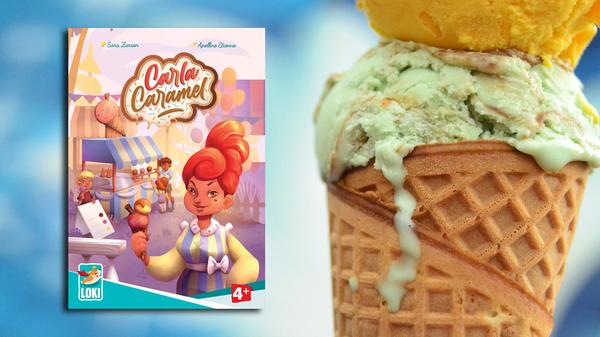 Ein paar Handgriffe genügen – schon hat sich die Schachtel von "Carla Caramel" in einen dreidimensionalen Eisstand verwandelt. Alle Spieler bilden ein Team und sollen Kinder auf Karten mit Eis versorgen. Die verschiedenen Eissorten liegen in Form von Holzchips bereit und reihum wird der sogenannte Bestellwürfel geworfen. Doch Achtung: Dieser zeigt nicht nur die Sorten an, die die Spieler in Eiswaffeln legen dürfen, sondern auch ein Sonnensymbol. Was bei diesem Symbol schmilzt und wie die Kinder an ihr Eis kommen, wird in der Anleitung sehr gut erklärt – auch eine Schnippregel mit Münze. Fazit: ein gutes Teamspiel für Kindergartenkinder. Carla Caramel von Sara Zarian, erschienen bei LOKI/Hutter Trade, ab 4 Jahren, ca. 23 Euro.
