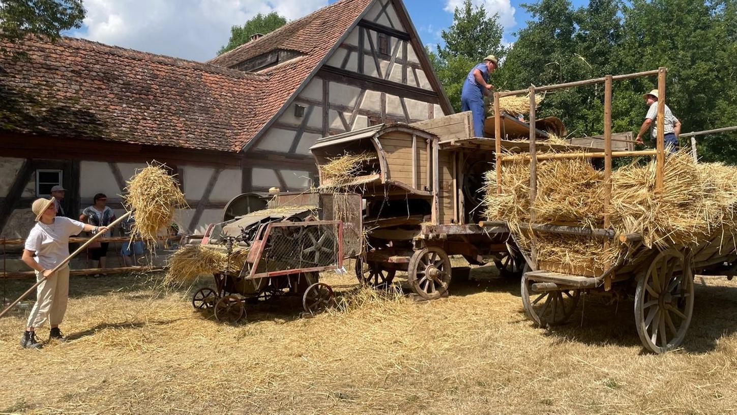 Beim Herbstfest im Fränkischen Freilandmuseum sind Erntearbeiten stets ein Hingucker.