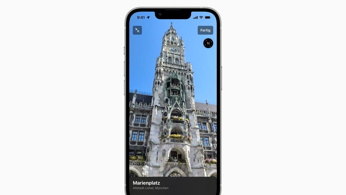 Blick vom Marienplatz aufs Neue Rathaus: Mit München startete Apple seine Straßenfoto-Ansicht Look Around (Umsehen) im April. Nun ist auf einmal fast ganz Deutschland präsent.