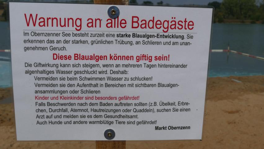 Am Obernzenner See gab es in der Vergangenheit immer wieder Schwierigkeiten mit Blaualgen.
Am Obernzenner See gab es in der Vergangenheit immer wieder Schwierigkeiten mit Blaualgen.