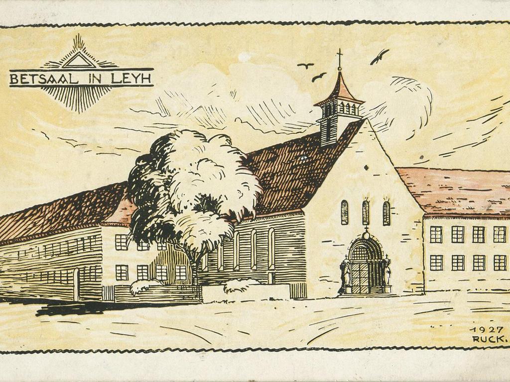 Mit dieser Zeichnung von Architekt Christian Ruck warb der Kirchenbauverein Muggenhof-Höfen-Leyh 1927 für die Realisierung des lutherischen Betsaales – mit Erfolg. Mit dieser Zeichnung von Architekt Christian Ruck warb der Kirchenbauverein Muggenhof-Höfen-Leyh 1927 für die Realisierung des lutherischen Betsaales – mit Erfolg.