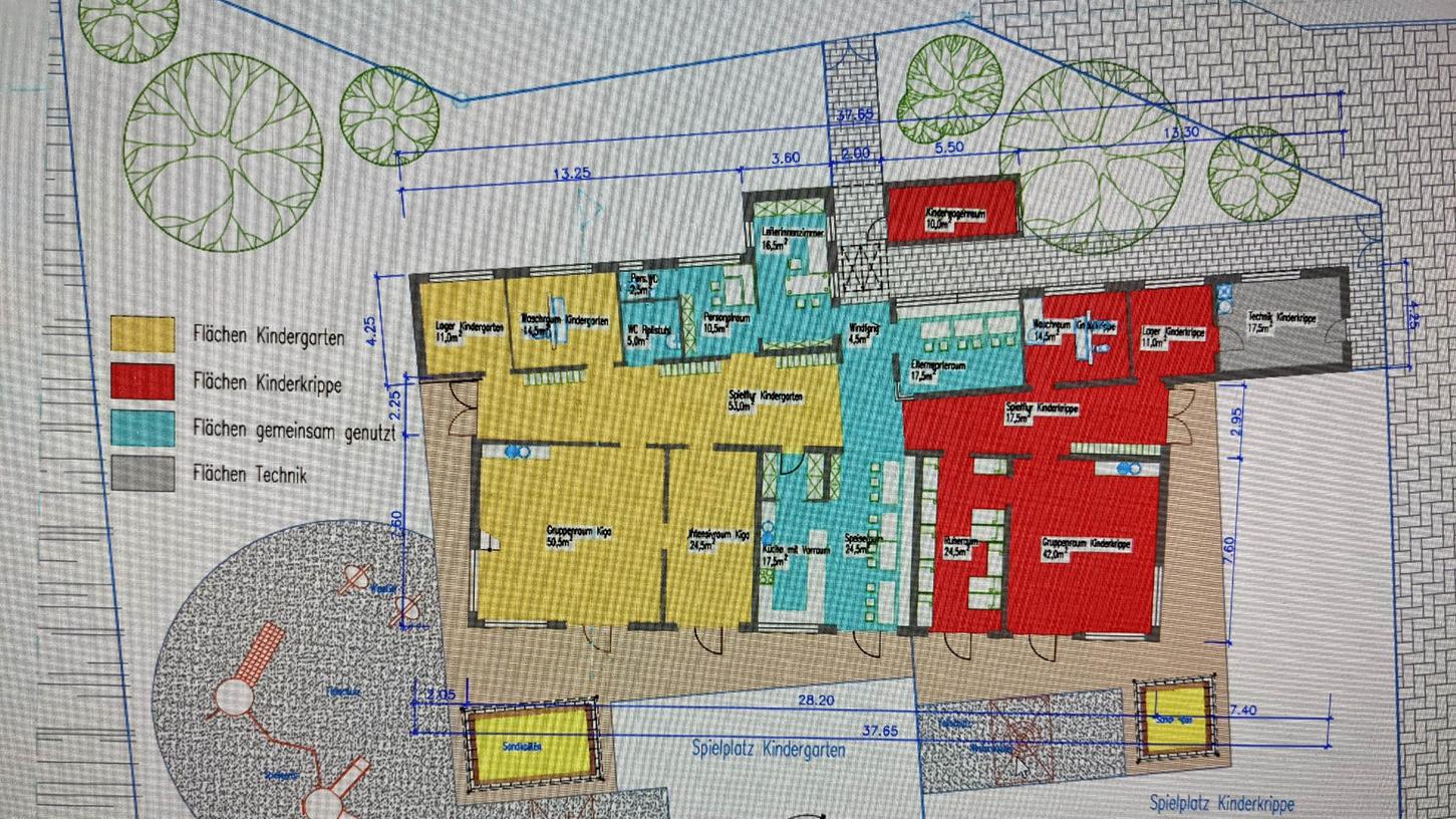 Diesen Grundriss könnte die neue Bronner Kindertagesstätte laut einem ersten Entwurf eines Pegnitzer Architekturbüros haben. Foto: Architekturbüro Geppert
