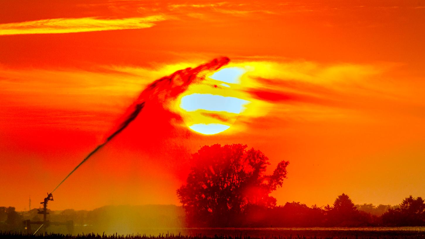 Mit Wasser gegen die Hitze. In der kommenden Woche steigen die Temperaturen weiter an, während die Wasserstände weiter sinken.