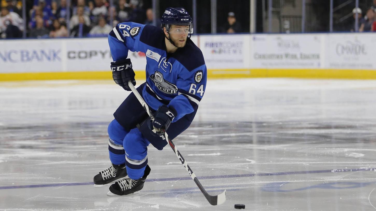 Dynamisch: Hayden Shaw im Trikot der Jacksonville IceMen aus der ECHL.
Dynamisch: Hayden Shaw im Trikot der Jacksonville IceMen aus der ECHL.