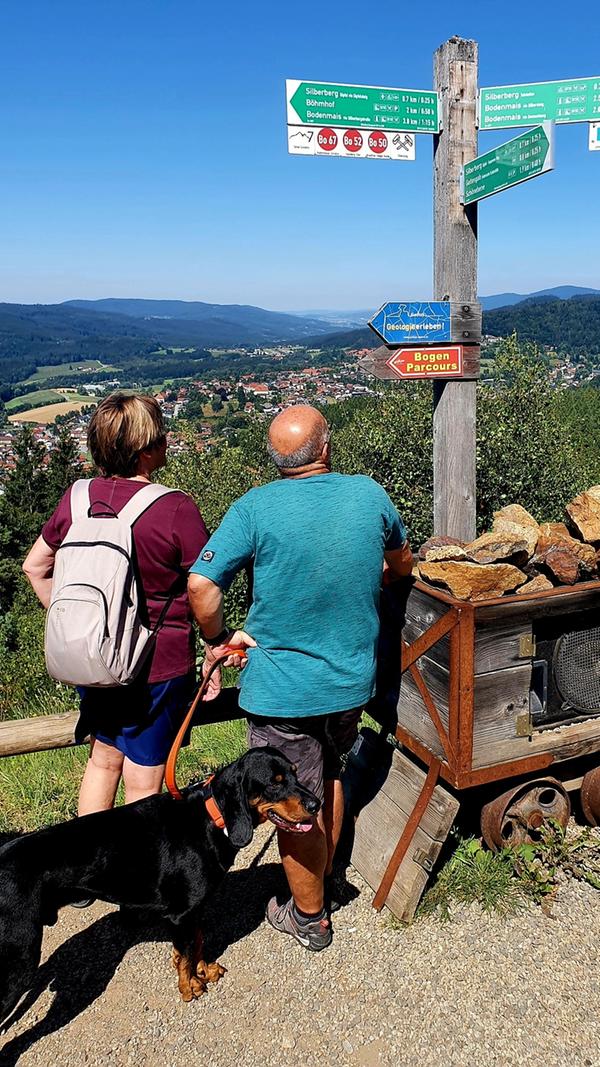 An der Mittelstation der Bergbahn auf den Silberberg hat man diesen Blick nach Bodenmais und weiter.
