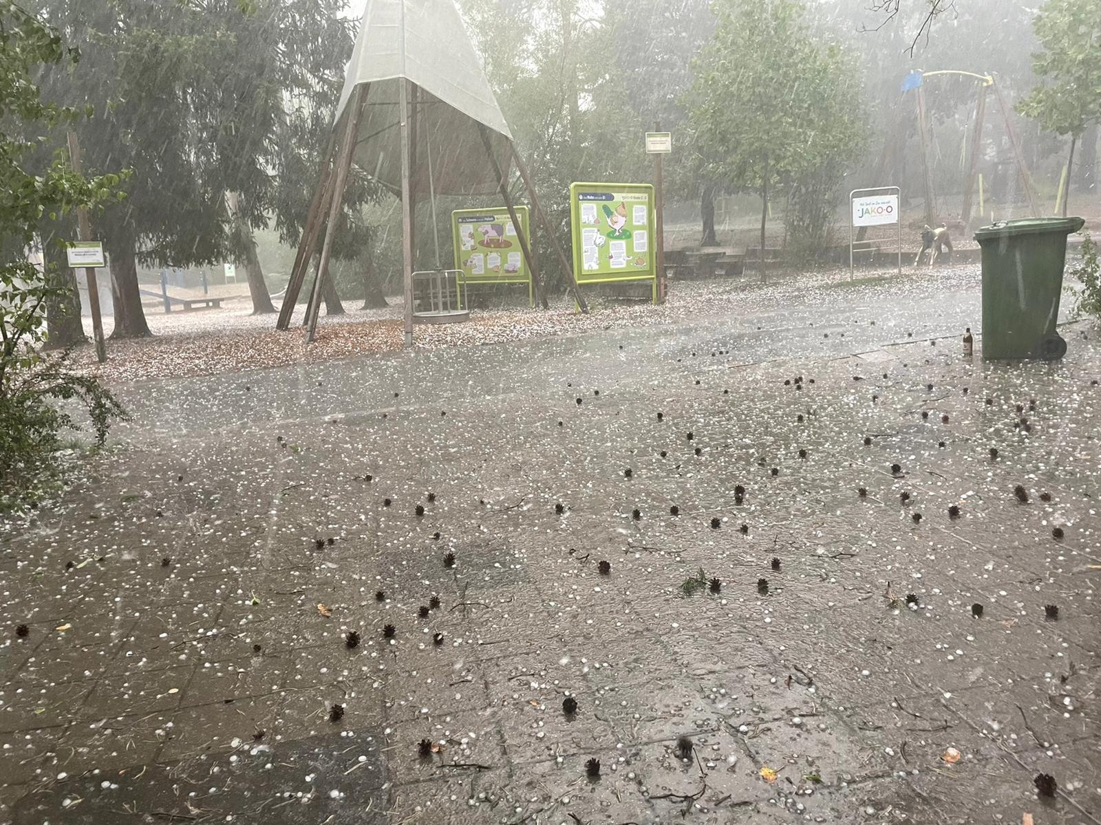 Auch im Nürnberger Tiergarten tobte das Unwetter. Überrascht von Regen und zentimeterdicken Hagelkörnern versuchten sich die Zoo-Besucher schnell in die Tierhäuser zu retten.