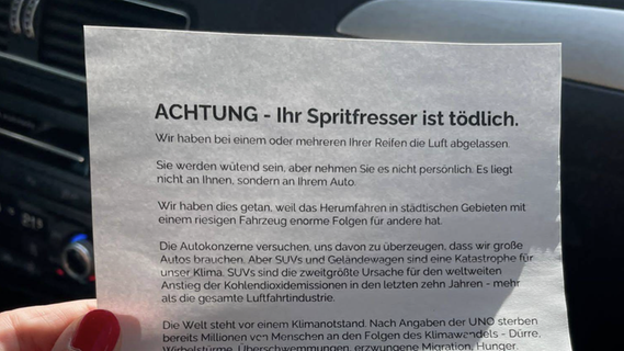 Luft aus SUV abgelassen: "Reifen-Radikale" jetzt auch in Bayern aktiv