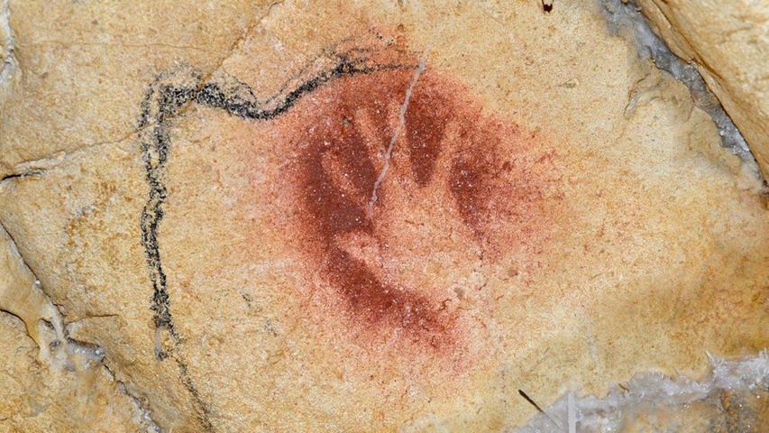 Dieses Motiv ist weltberühmt: Vor 36.000 Jahren hat ein Steinzeitmensch seine Hand mit einer Sprühtechnik verewigt.