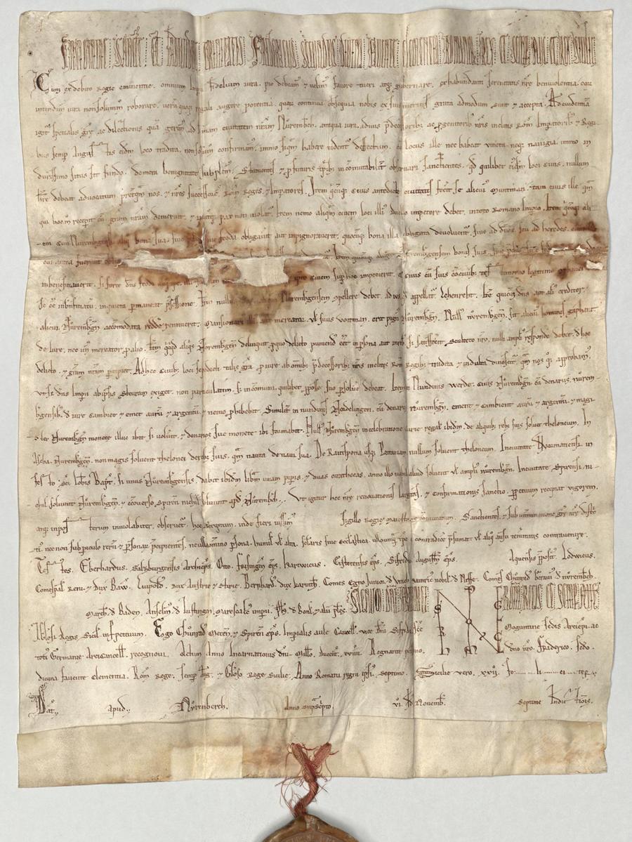 Der Große Freiheitsbrief von dem - in diesem Jahr noch vor der Kaiserkrönung stehenden - König Friedrich II. für Nürnberg vom 8. November 1219. Der Große Freiheitsbrief von dem - in diesem Jahr noch vor der Kaiserkrönung stehenden - König Friedrich II. für Nürnberg vom 8. November 1219.